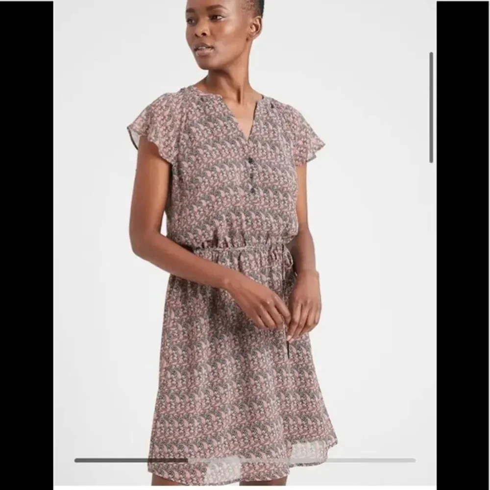 Banana Republic Flutter-Sleeve Fit-and-Flare Dress